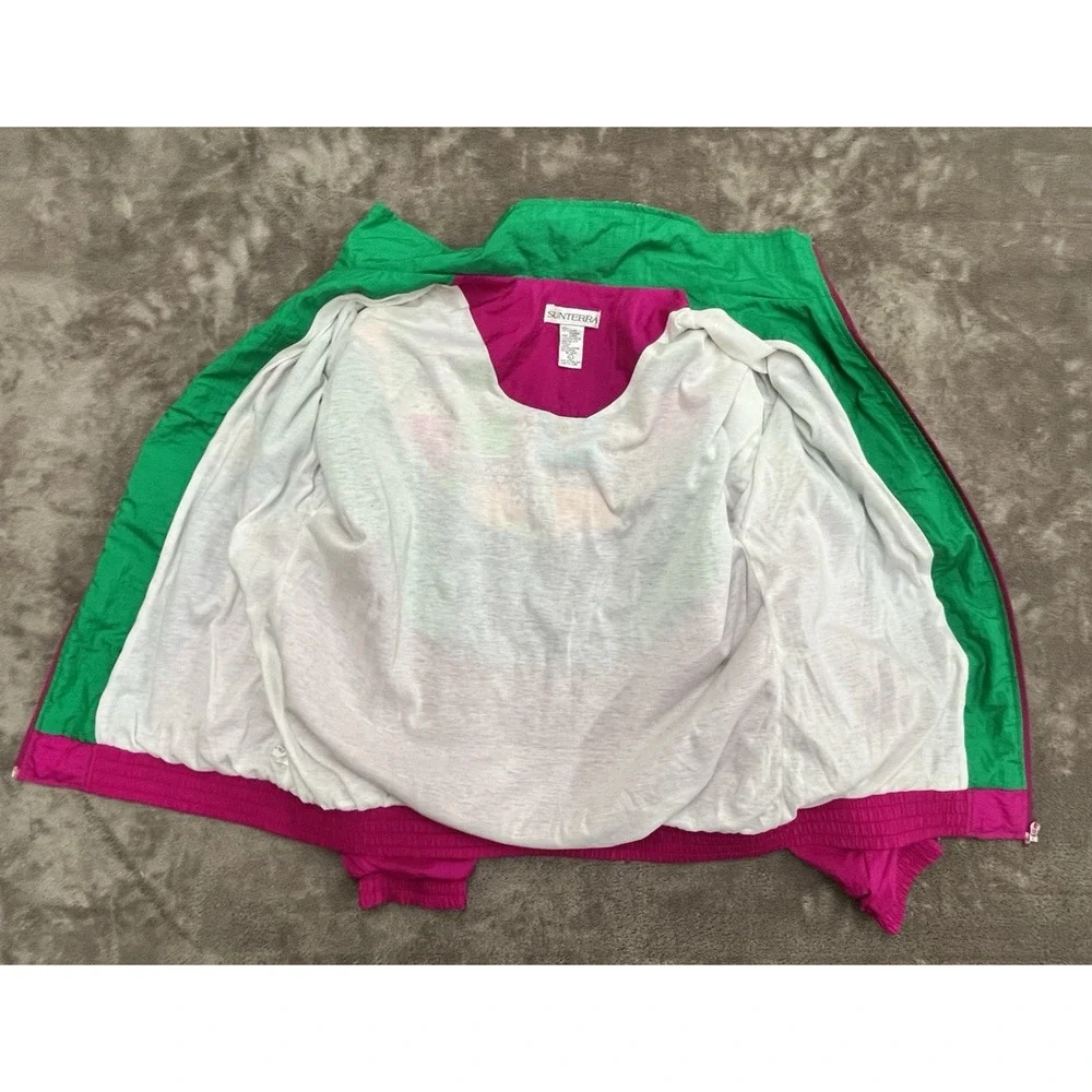 Vintage Windbreaker Jacket Women Large Nylon Loud Geometric Pattern Retro 80s 90